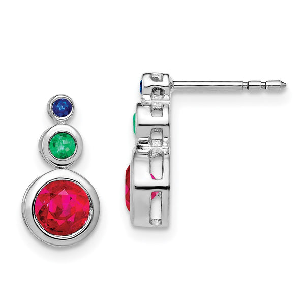 14k White Gold Ruby, Emerald and Sapphire Earrings-WBC-EM7221-RSE-W