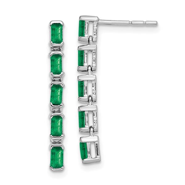 14k White Gold Emerald 5-stone Dangle Earrings-WBC-EM7224-EM-W