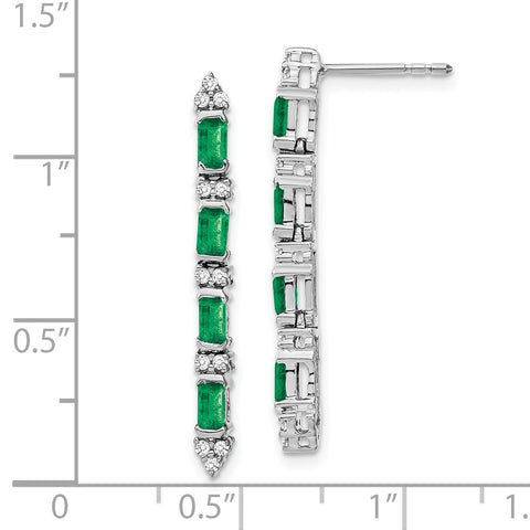 14k White Gold Emerald and Diamond 4-stone Dangle Earrings-WBC-EM7225-EM-020-WA