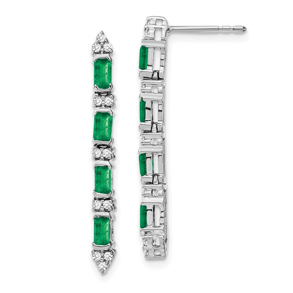 14k White Gold Emerald and Diamond 4-stone Dangle Earrings-WBC-EM7225-EM-020-WA