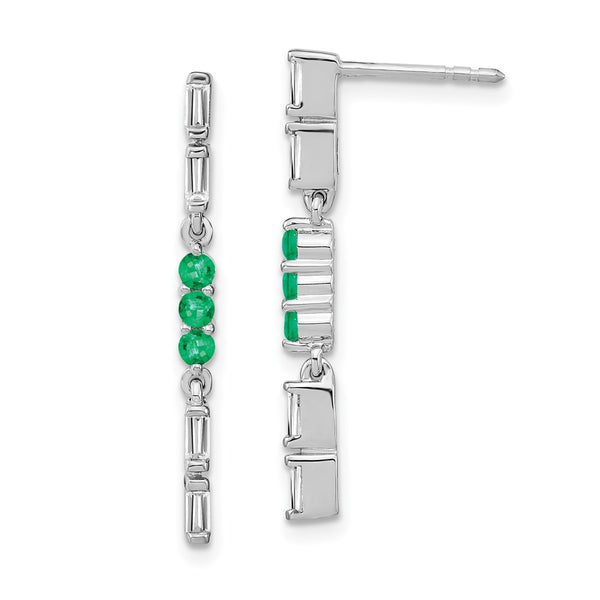 14k White Gold Emerald and Diamond Dangle Earrings-WBC-EM7226-EM-023-WA