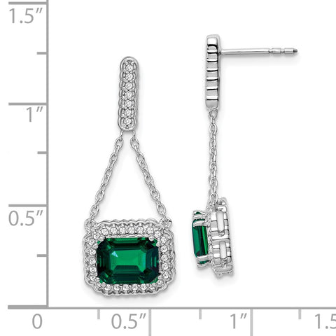 14k White Gold Created Emerald and Diamond Dangle Earrings-WBC-EM7227-EM-033-WA