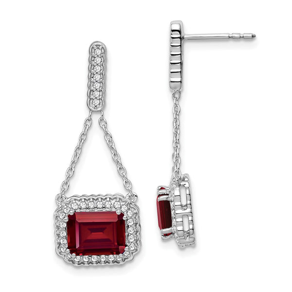 14k White Gold Created Ruby and Diamond Dangle Earrings-WBC-EM7227-RU-033-WA