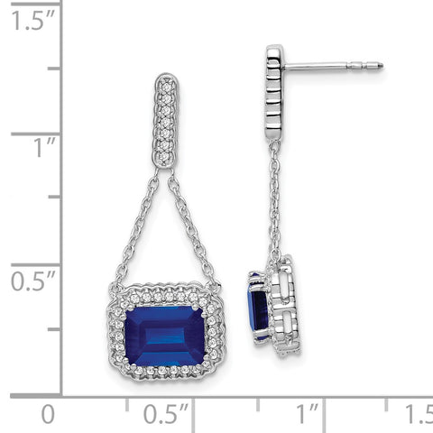 14k White Gold Created Sapphire and Diamond Dangle Earrings-WBC-EM7227-SA-033-WA