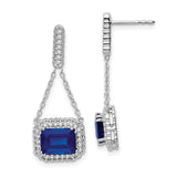 14k White Gold Created Sapphire and Diamond Dangle Earrings-WBC-EM7227-SA-033-WA