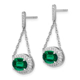 14k White Gold Oval Created Emerald and Diamond Dangle Earrings-WBC-EM7228-EM-033-WA