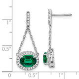 14k White Gold Oval Created Emerald and Diamond Dangle Earrings-WBC-EM7228-EM-033-WA