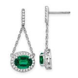 14k White Gold Oval Created Emerald and Diamond Dangle Earrings-WBC-EM7228-EM-033-WA