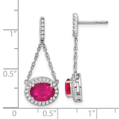 14k White Gold Oval Created Ruby and Diamond Dangle Earrings-WBC-EM7228-RU-033-WA