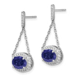 14k White Gold Oval Created Sapphire and Diamond Dangle Earrings-WBC-EM7228-SA-033-WA