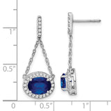 14k White Gold Oval Created Sapphire and Diamond Dangle Earrings-WBC-EM7228-SA-033-WA