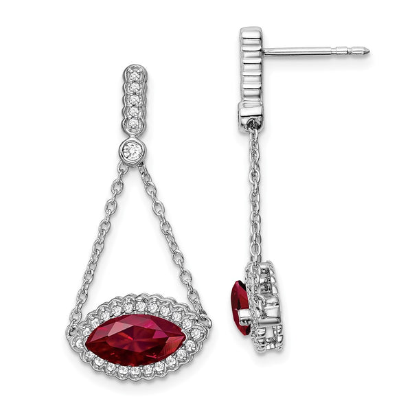 14k White Gold Marquise Created Ruby and Diamond Earrings-WBC-EM7229-RU-033-WA