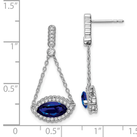 14k White Gold Marquise Created Sapphire and Diamond Earrings-WBC-EM7229-SA-033-WA