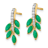 14k Emerald and Diamond Leaf Earrings-WBC-EM7249-EM-011-YA