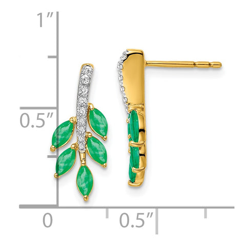 14k Emerald and Diamond Leaf Earrings-WBC-EM7249-EM-011-YA