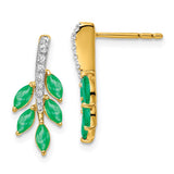 14k Emerald and Diamond Leaf Earrings-WBC-EM7249-EM-011-YA