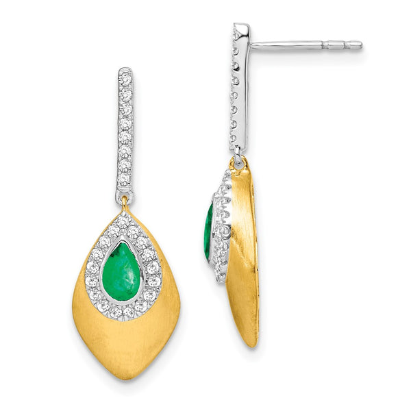 14k Two-tone Emerald and Diamond Dangle Earrings-WBC-EM7250-EM-025-YWA