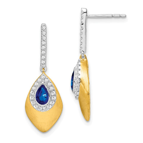 14k Two-tone Sapphire and Diamond Dangle Earrings-WBC-EM7250-SA-025-YWA