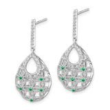 14k White Gold Emerald and Diamond Dangle Earrings-WBC-EM7251-EM-033-WA