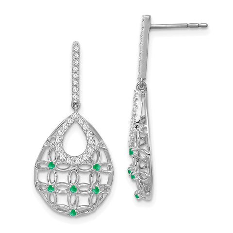 14k White Gold Emerald and Diamond Dangle Earrings-WBC-EM7251-EM-033-WA