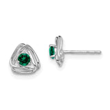 14k White Gold Created Emerald Post Earrings-WBC-EM7395-CEM-W