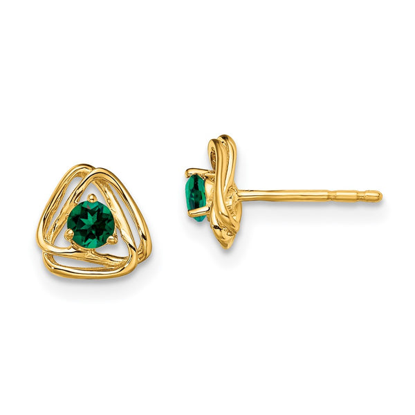 14k Created Emerald Post Earrings-WBC-EM7395-CEM-Y