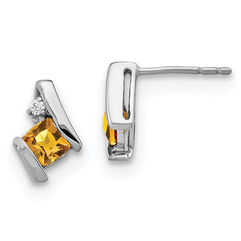 10k White Gold Antique Cushion Citrine and Diamond Earrings-WBC-EM7398-CI-003-1WA