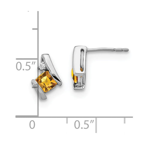 Sterling Silver Antique Cushion Citrine and Diamond Earrings-WBC-EM7398-CI-003-SSA