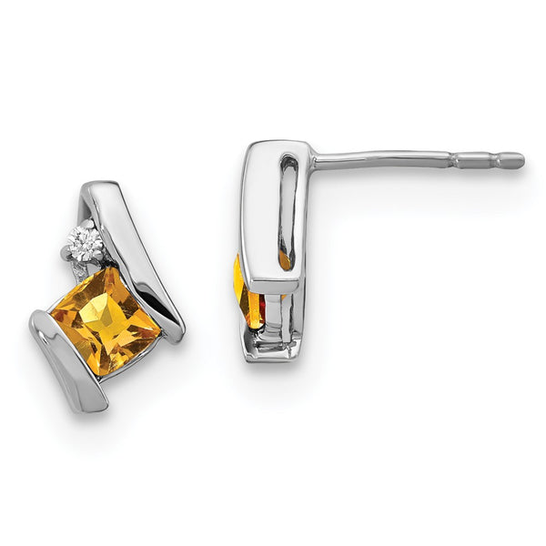 Sterling Silver Antique Cushion Citrine and Diamond Earrings-WBC-EM7398-CI-003-SSA