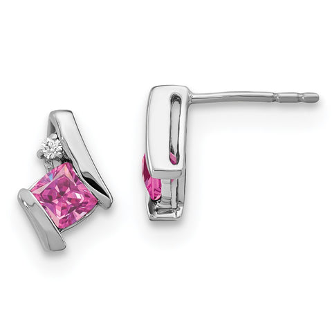 10k White Gold Antique Cushion Cr. Pink Sapphire and Diamond Earrings-WBC-EM7398-CPS-003-1WA