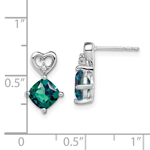 14k White Gold Created Alexandrite and Diamond Heart Earrings-WBC-EM7399-CA-002-WA