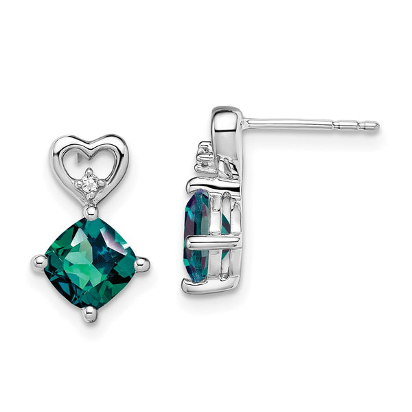 14k White Gold Created Alexandrite and Diamond Heart Earrings-WBC-EM7399-CA-002-WA