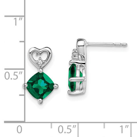 14k White Gold Created Emerald and Diamond Heart Earrings-WBC-EM7399-CEM-002-WA