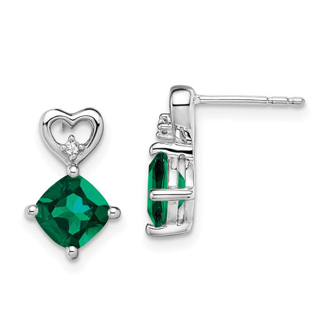 14k White Gold Created Emerald and Diamond Heart Earrings-WBC-EM7399-CEM-002-WA