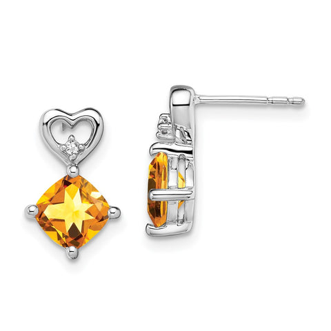 14k White Gold Citrine and Diamond Heart Earrings-WBC-EM7399-CI-002-WA