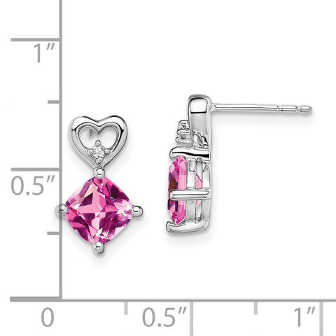 14k White Gold Created Pink Sapphire and Diamond Heart Earrings-WBC-EM7399-CPS-002-WA