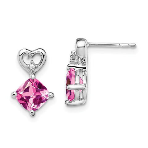 14k White Gold Created Pink Sapphire and Diamond Heart Earrings-WBC-EM7399-CPS-002-WA