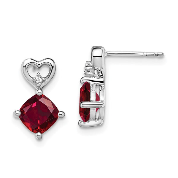 14k White Gold Created Ruby and Diamond Heart Earrings-WBC-EM7399-CRU-002-WA