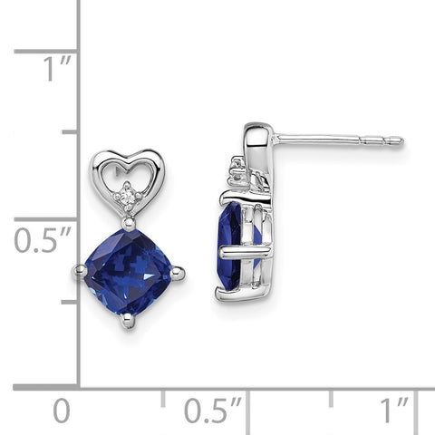 14k White Gold Created Sapphire and Diamond Heart Earrings-WBC-EM7399-CSA-002-WA