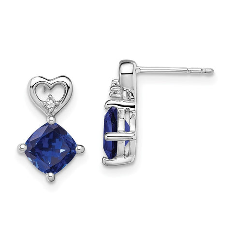14k White Gold Created Sapphire and Diamond Heart Earrings-WBC-EM7399-CSA-002-WA