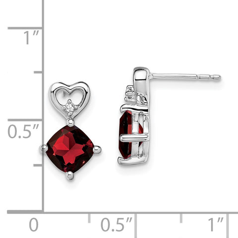 14k White Gold Garnet and Diamond Heart Earrings-WBC-EM7399-GA-002-WA