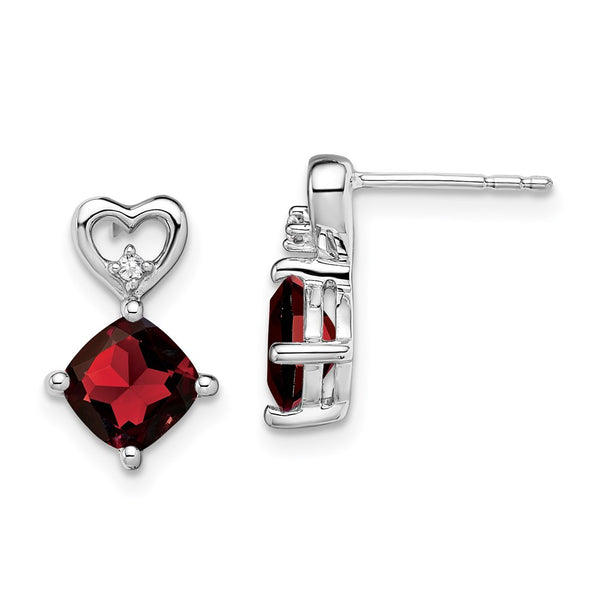 14k White Gold Garnet and Diamond Heart Earrings-WBC-EM7399-GA-002-WA