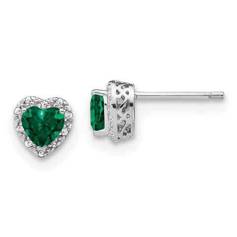 Sterling Silver Created Emerald and Diamond Earrings-WBC-EM7400-CEM-010-SSA