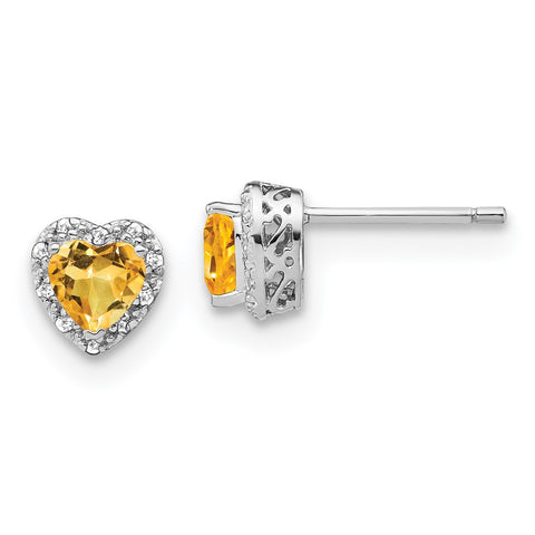 Sterling Silver Citrine and Diamond Earrings-WBC-EM7400-CI-010-SSA