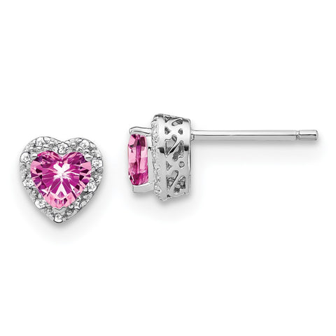 Sterling Silver Created Pink Sapphire and Diamond Earrings-WBC-EM7400-CPS-010-SSA