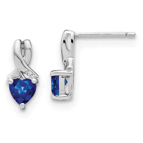 Sterling Silver Created Sapphire and Diamond Earrings-WBC-EM7401-CSA-002-SSA