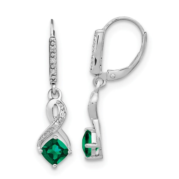 Sterling Silver Created Emerald and Diamond Earrings-WBC-EM7402-CEM-006-SSA