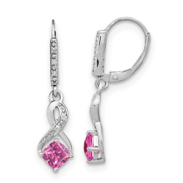 Sterling Silver Created Pink Sapphire and Diamond Earrings-WBC-EM7402-CPS-006-SSA