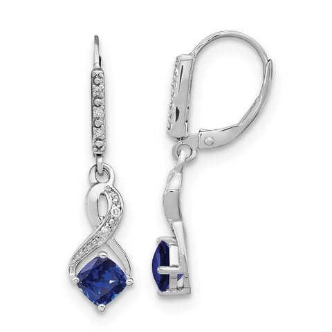 Sterling Silver Created Sapphire and Diamond Earrings-WBC-EM7402-CSA-006-SSA