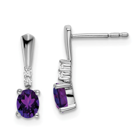 14k White Gold Oval Amethyst and Diamond Dangle Earrings-WBC-EM7407-AM-004-WA